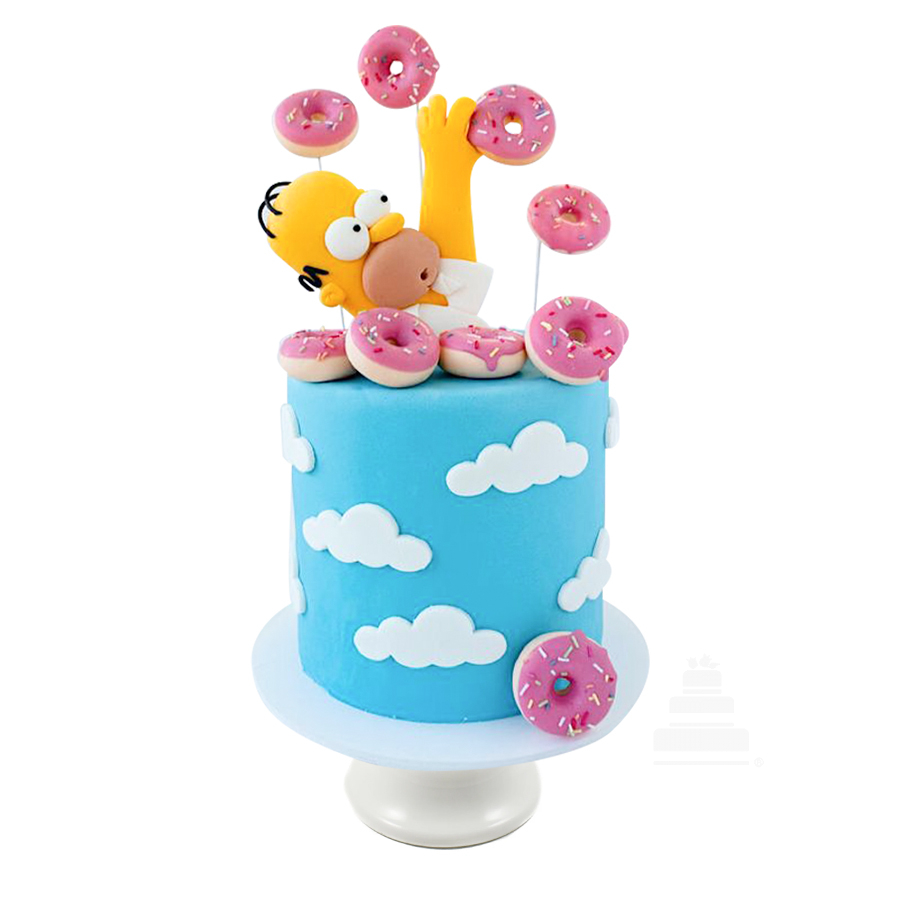 Hungry Homero, pastel decorado de cumpleaños con donitas y Homero de los  Simpson