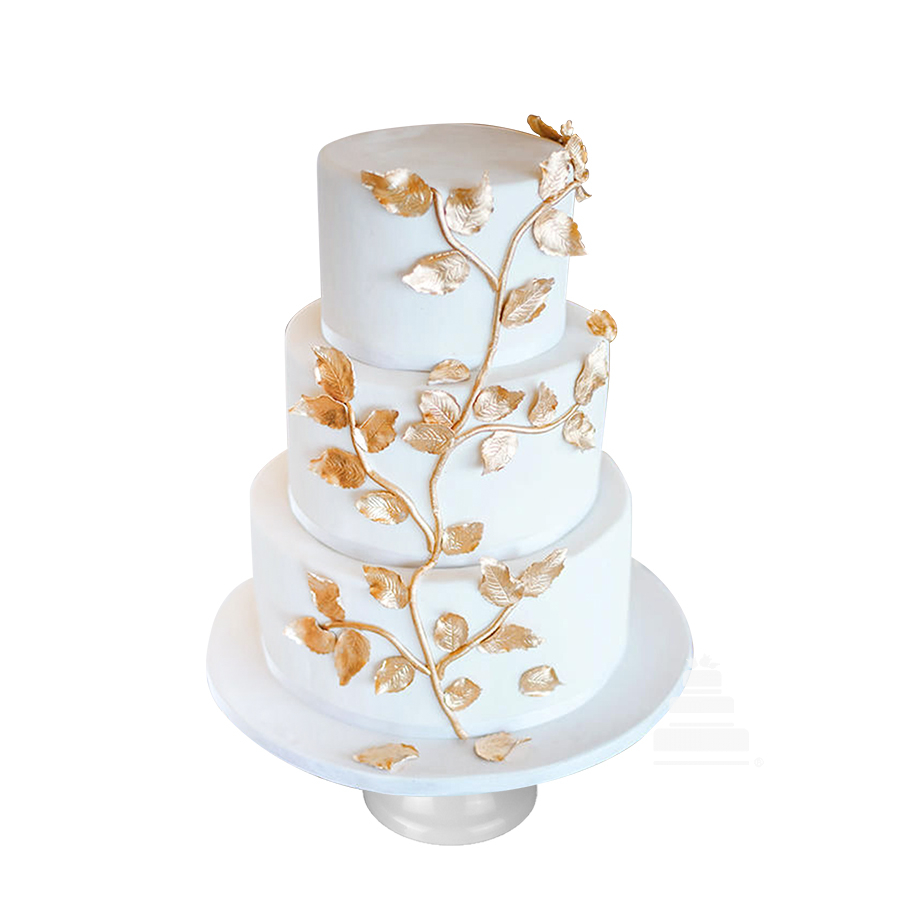 Golden Leaf Cake, pastel de boda 3 pisos floral