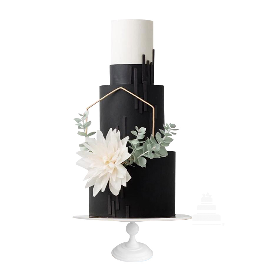 Black & White Wedding, pastel de boda negro con blanco con flores