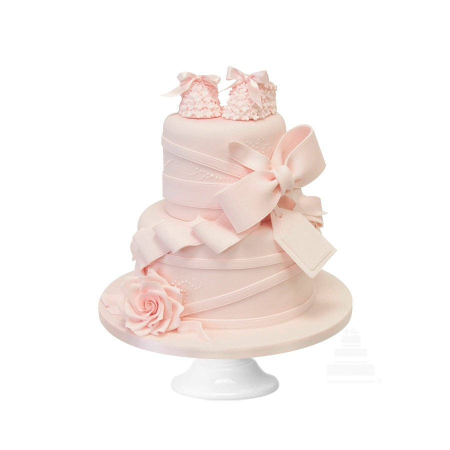 Pinkish sweet present, Pastel decorado con detalles comestibles para bautizo