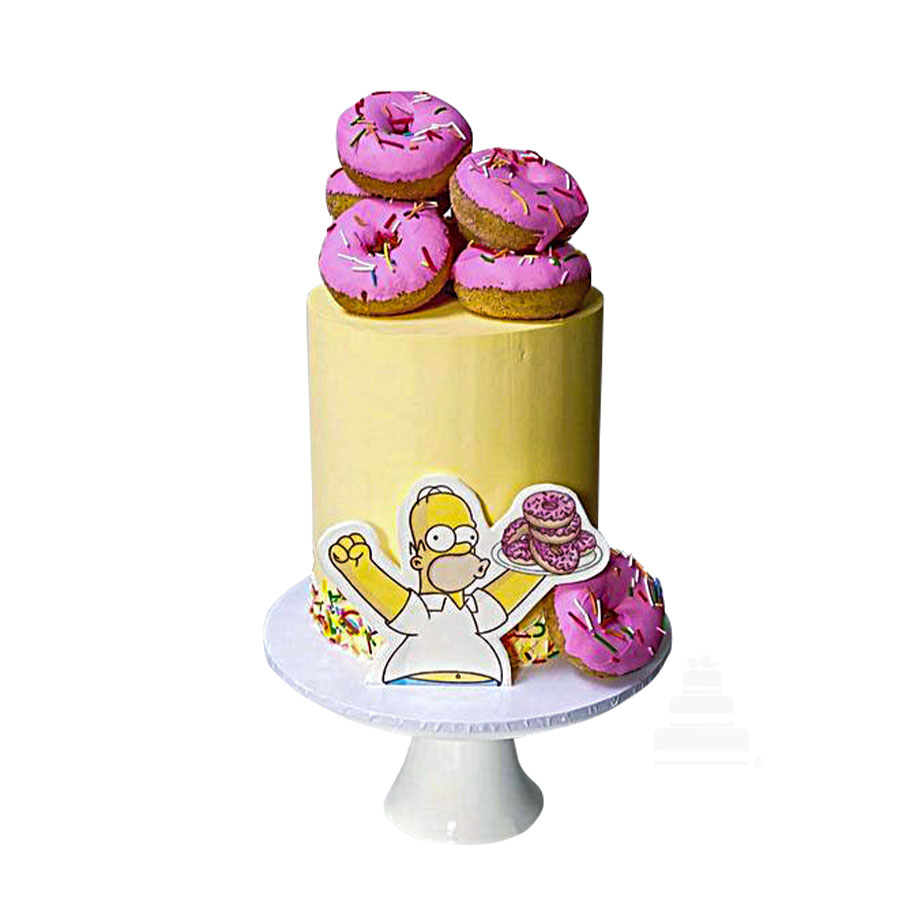 Homer donuts cake, pastel decorado con la dona de Homero de los Simpson  para cumpleaños