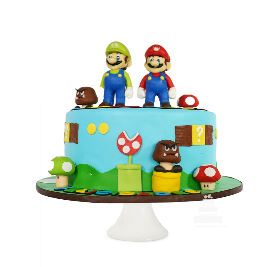 Mario and Luigi birthday cake, pastel decorado para fiesta de cumpleaños en  fondant con temática de mario bros