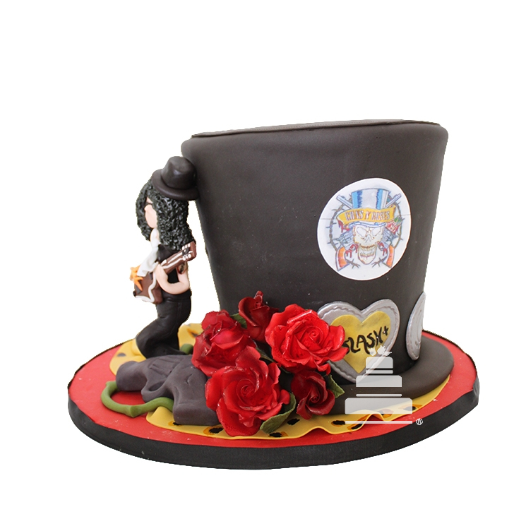 Slash, pastel decorado el sombrero y guitarrista Guns