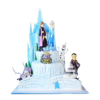 Frozen, pastel decorado de fondant temático con Elsa Anna y Hans