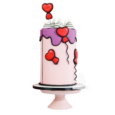 Pastel Cómic Globos de Corazones - Comic Cake Balloons of Hearts