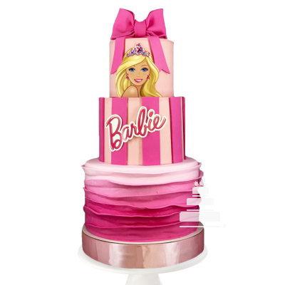 Barbie gift cake, pastel Rosa en forma de regalo de Barbie 
