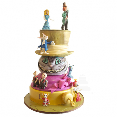 Alice Madness, pastel decorado con tema de Alicia en el país de las maravillas
