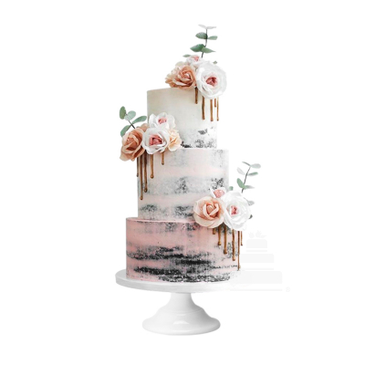 Romantic Garden, pastel de boda de tres pisos estilo nude con rosas
