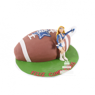 Cowgirl Football, pastel decorado con balón y logo de Cowboys