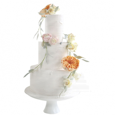 Delicate Bouquet, pastel de bodas sencillo y elegante con rosas inglesas y ranúnculos de azúcar
