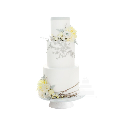 pastel para bodas moderno en 3 pisos con flores 