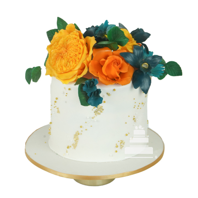 pastel pequeño con bouquet de flores de azucar