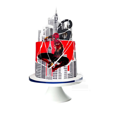 Pastel de Spiderman con edificios 
