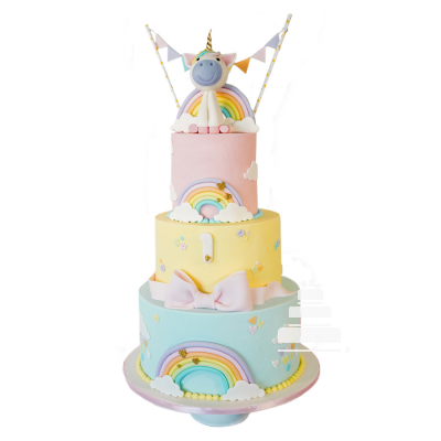 New Baby rainbow unicorn, pastel decorado en fondant  de unicornio con arcoíris