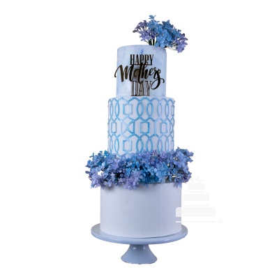 Mother's day blue & white flower cake, pastel azul y blanco con flores