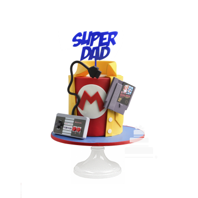 Mario Bros Dad Cake, pastel con controles comestibles para cumpleaños 