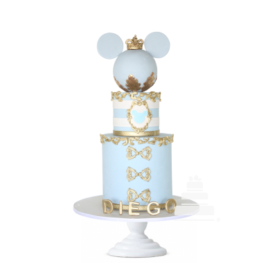 Love Mickey Mouse, pastel decorado de fondant color azul en pisos para cumpleaños infantil 
