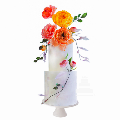 Pastel con rosas inglesas colores cálidos para boda