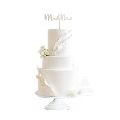 pastel de boda en 3 pisos blanco son orquidea y monograma decorado moderno y elegante