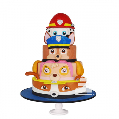 Big Paw Patrol Cake, pastel decorado en fondant para cumpleaños infantil en varios pisos 