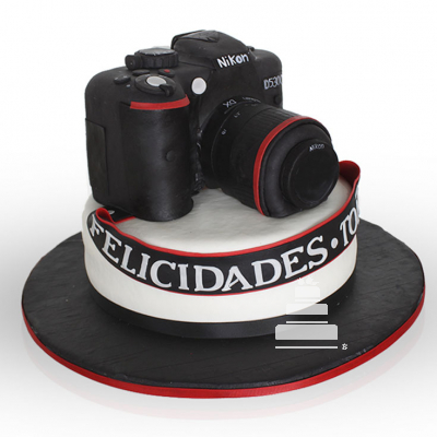 Photographer present, pastel con decoración de cámara fotográfica