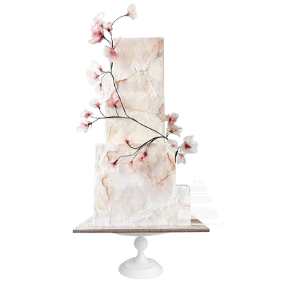 Sakura Wedding, pastel de boda de 3 pisos cuadrados con flores de cerezo