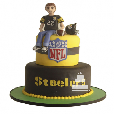 Steelers Fan, pastel decorado con jugador y casco de football