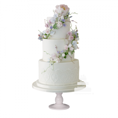 Summer Meadow, pastel de boda clasico blanco con flores
