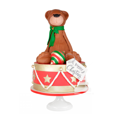  Xmas Teddy, pastel decorado para navidad con oso y tambor
