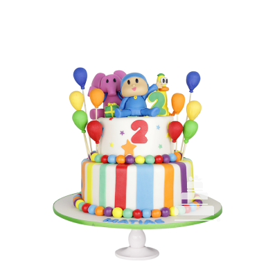 Pocoyo Colors Cake, pastel decorado para cumple infantil de pocoyo y sus amigos de colores con globos