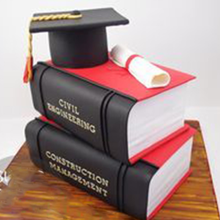 Study Time, pastel decorado para graducaión con libros y birrete