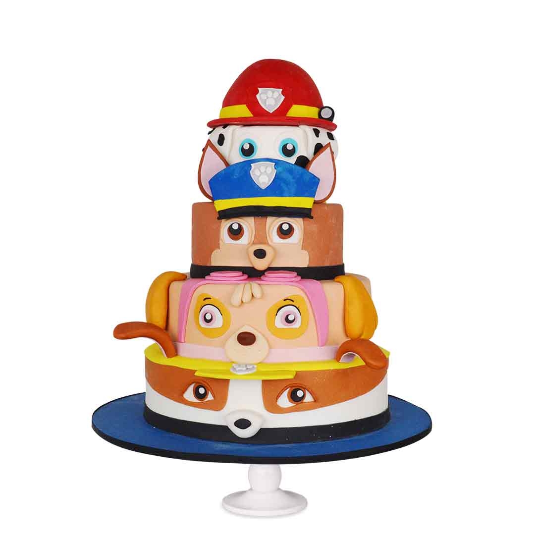 Big Paw Patrol Cake, pastel decorado en fondant para cumpleaños infantil
