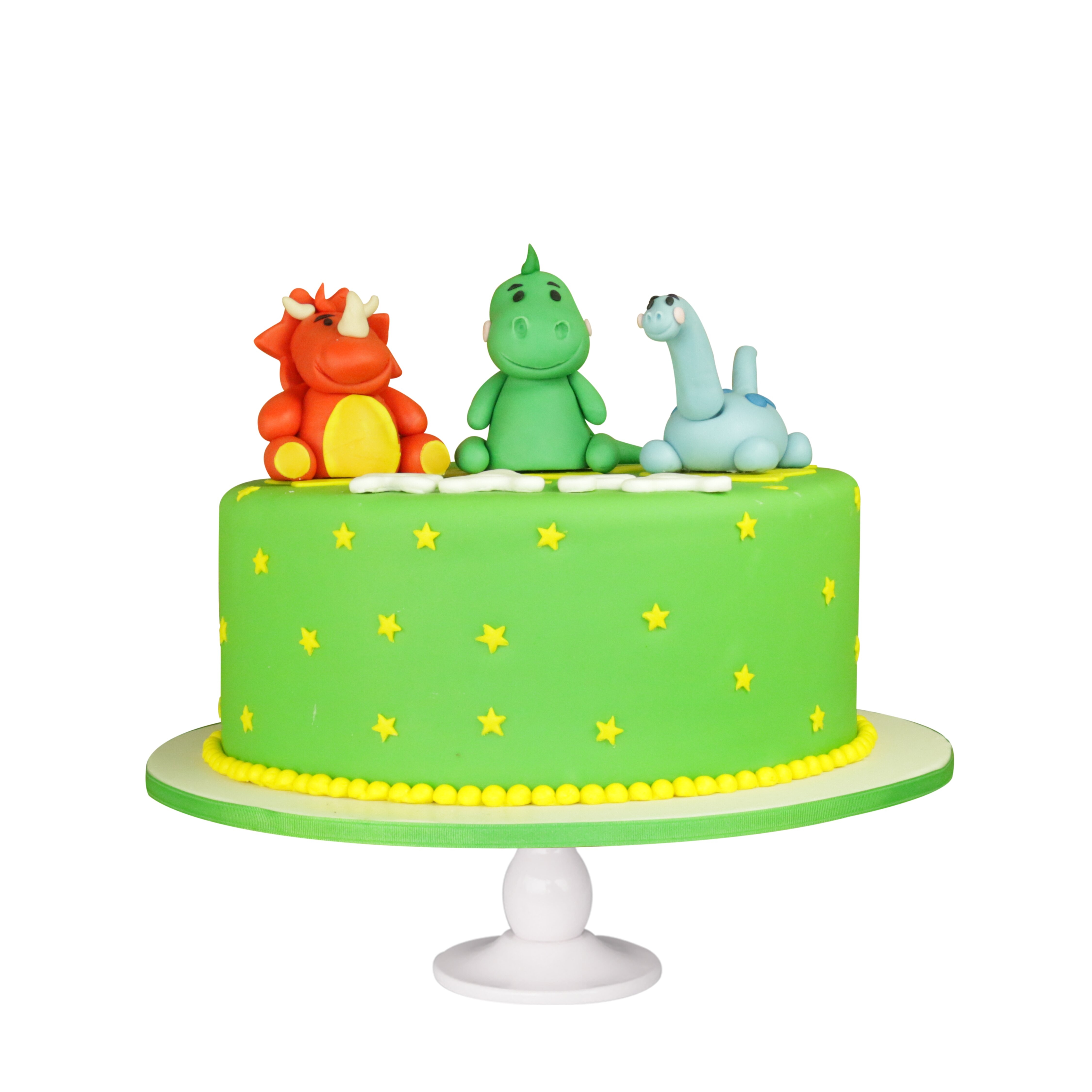 Dinosaur Cake, Pastel con figuras de dinosaurios hechas en fondant 3D
