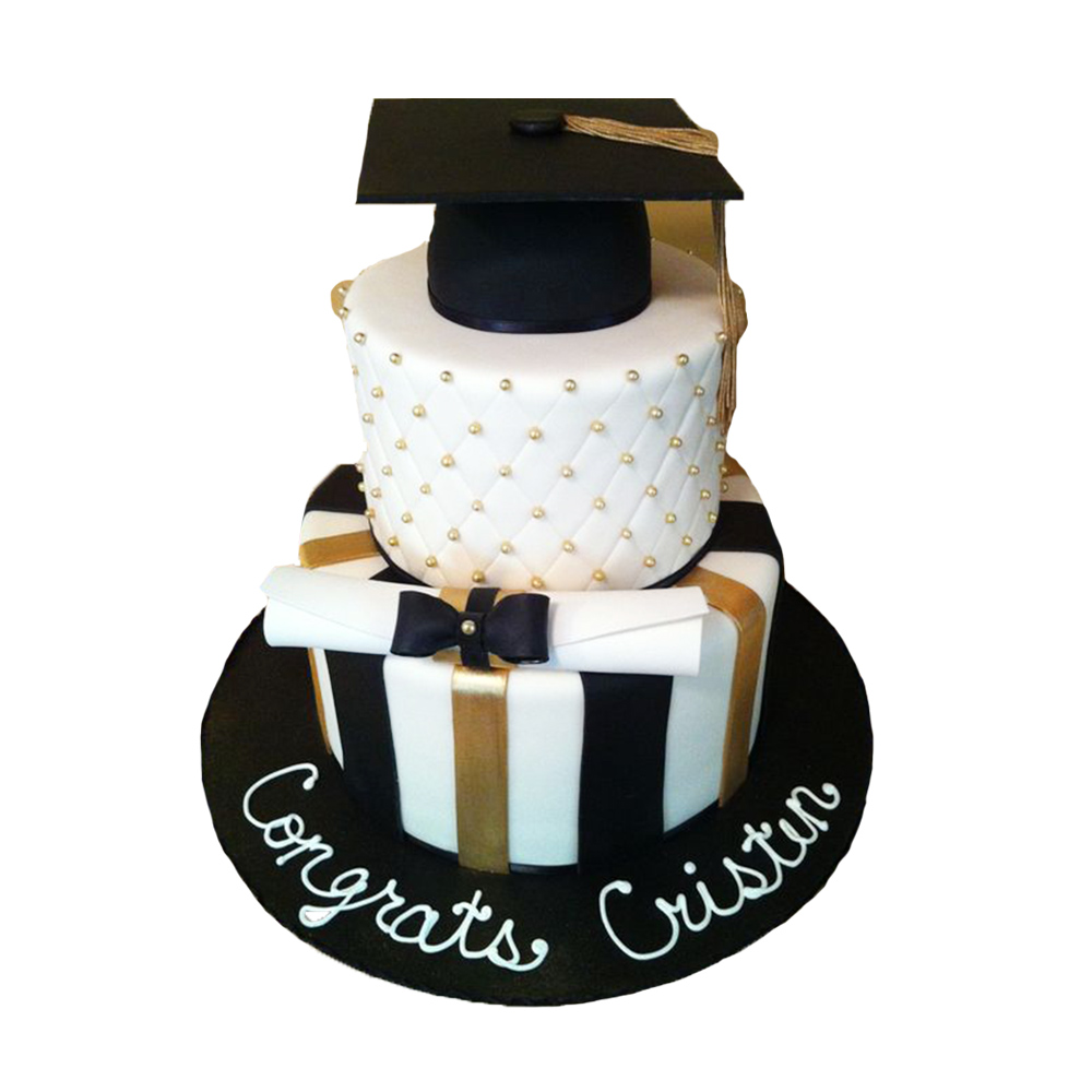 Classically graduation, pastel de graduación dorado con negro y blanco