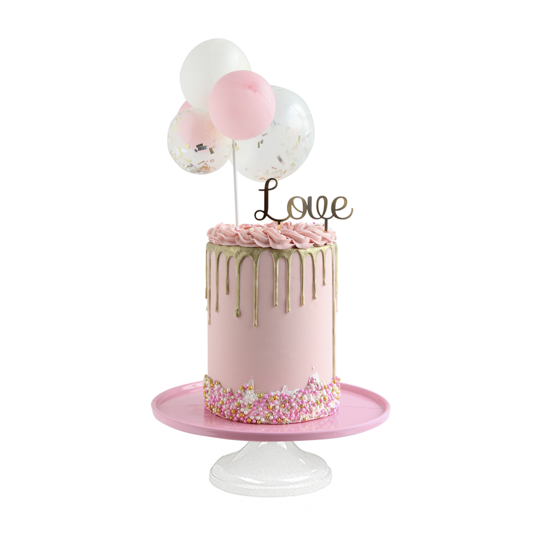 Love Balloon, Pastel rosa de fondant decorado con globos
