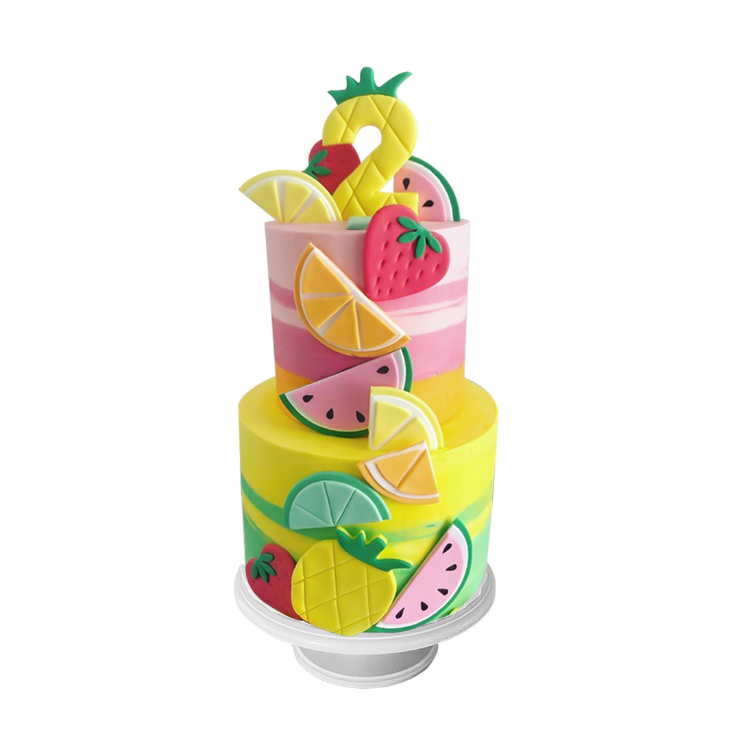 Summer & Fruits Cake, Pastel con frutas de fondant en la cubierta