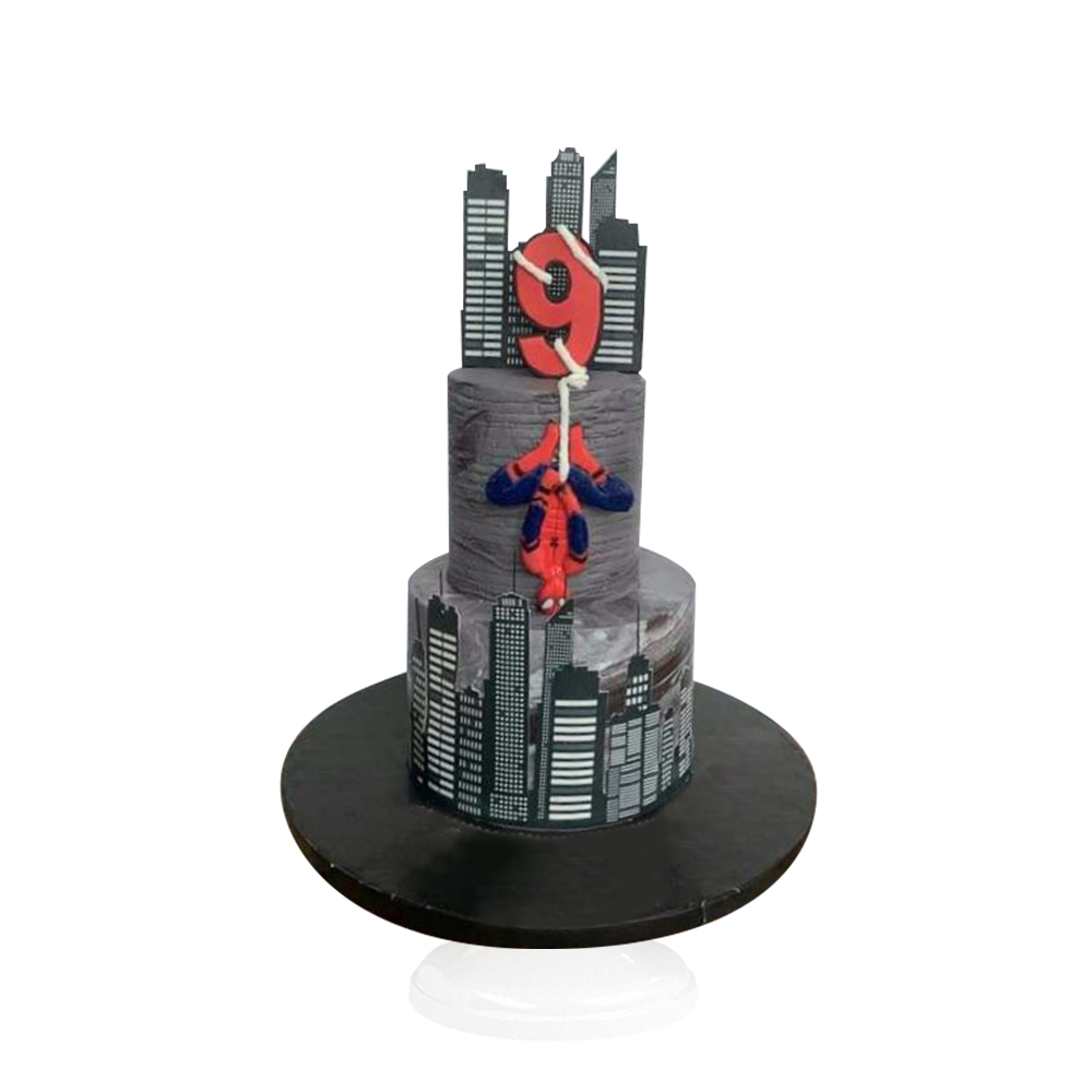 Spiderman City , pastel decorado de fondant hombre araña