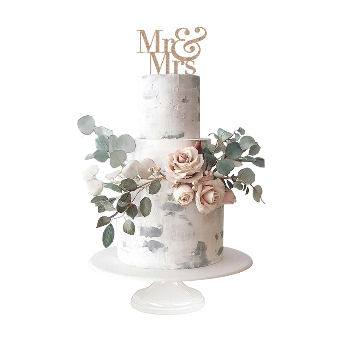 Mr & Mrs Cake, pastel con decoración floral comestible para boda