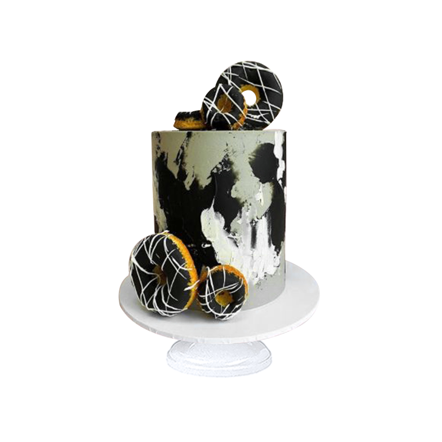 Dark Donut Cake, pastel con donas de fondant para cumpleaños