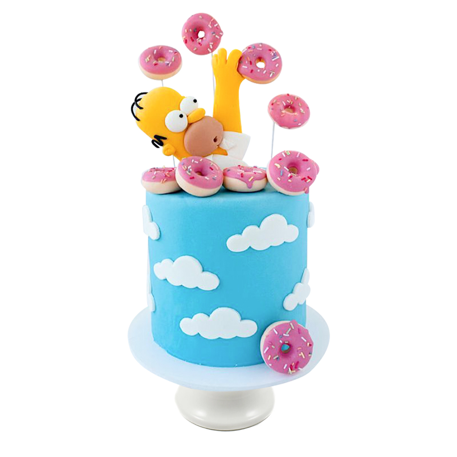 Hungry Homero, pastel decorado con donitas y Homero de los Simpson