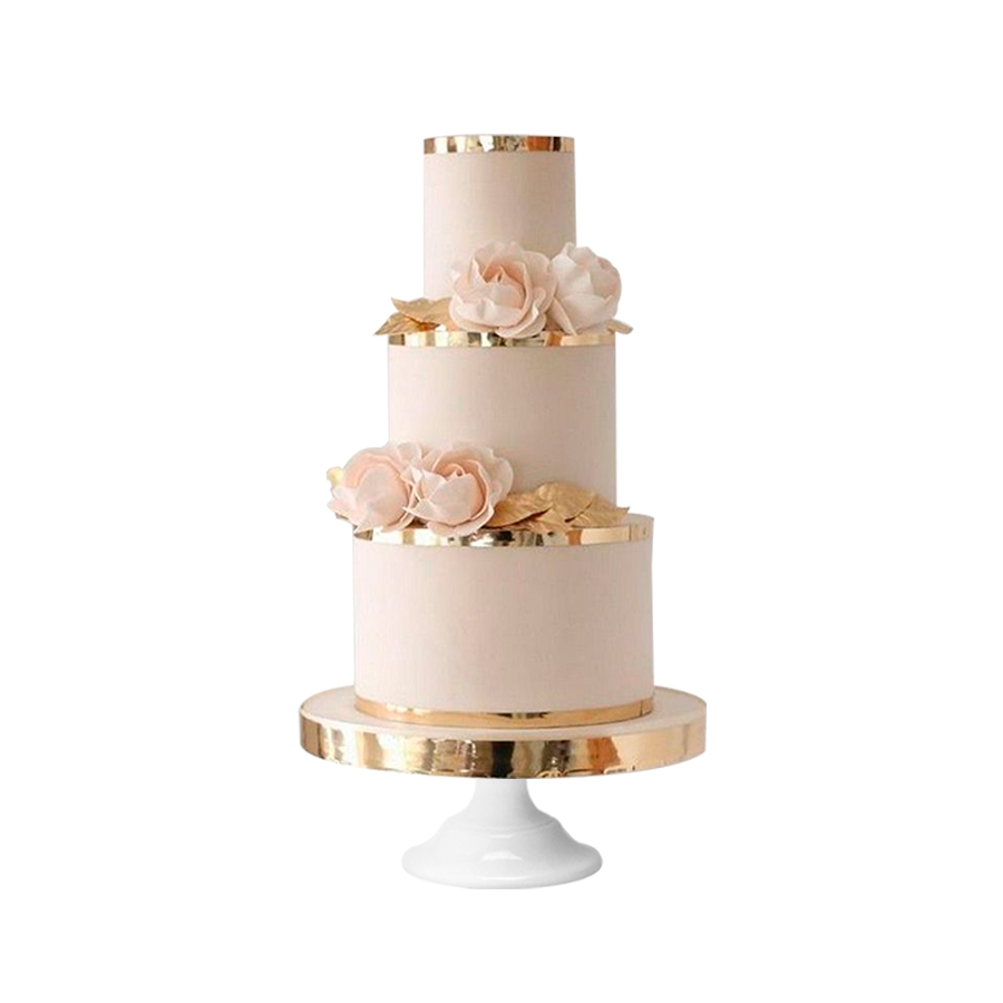Elegant Gold, pastel de boda en 3 pisos en tonos salmón