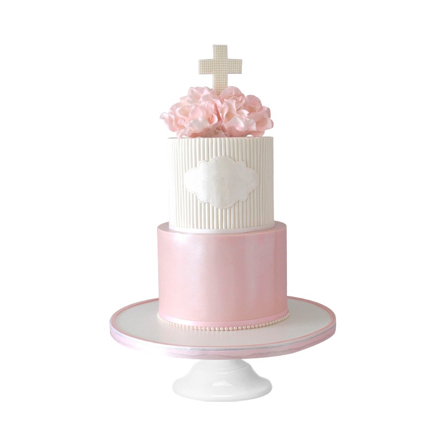 Cute pink cake, pastel decorado con fondant, perlas y flores