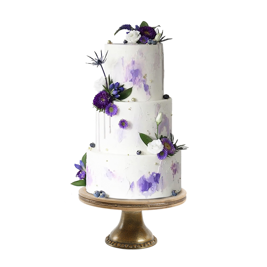Wedding cream cake, Pastel de crema con flores y blueberries