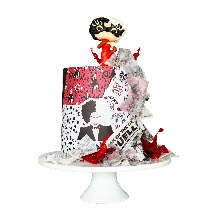 Cruella couture cake, Pastel de Cruella de Vil tipo funko