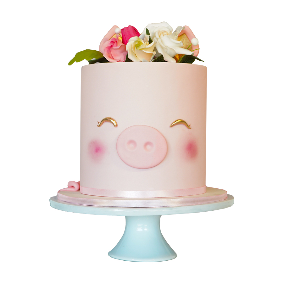 Sweet pig & flowers, Pastel en forma de cerdito