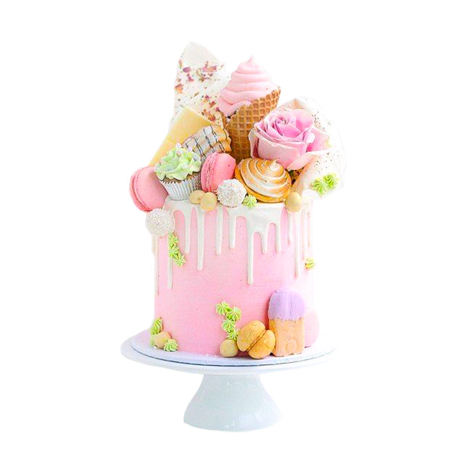 Candy & eastern cake, Pastel decorado con dulces y flores