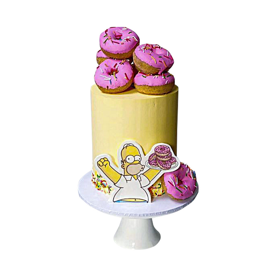 Homer donuts cake, pastel decorado con la dona de Homero de los Simpson