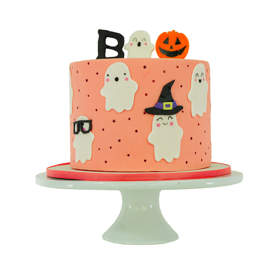 Pink Scare cake, pastel de halloween con calabaza y fantasma