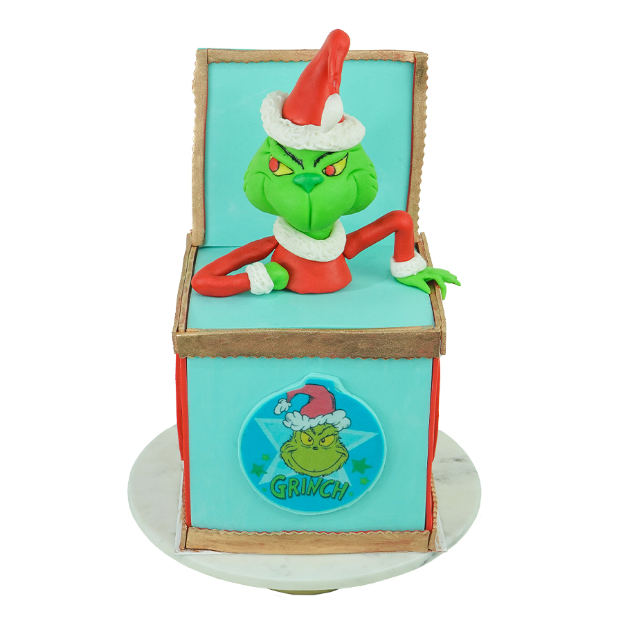 Grinch & music box cake, Pastel de caja musical con Grinch