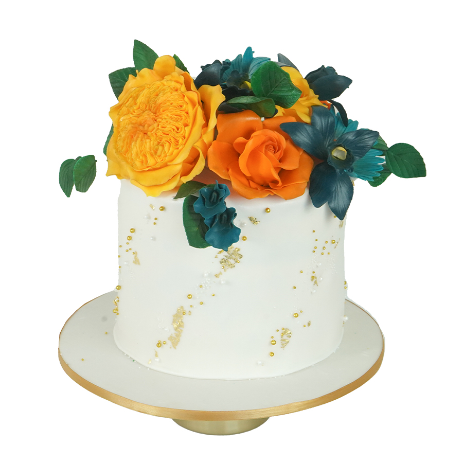 Flowers Bouquet Cake, pastel con flores tonos ocre y verde